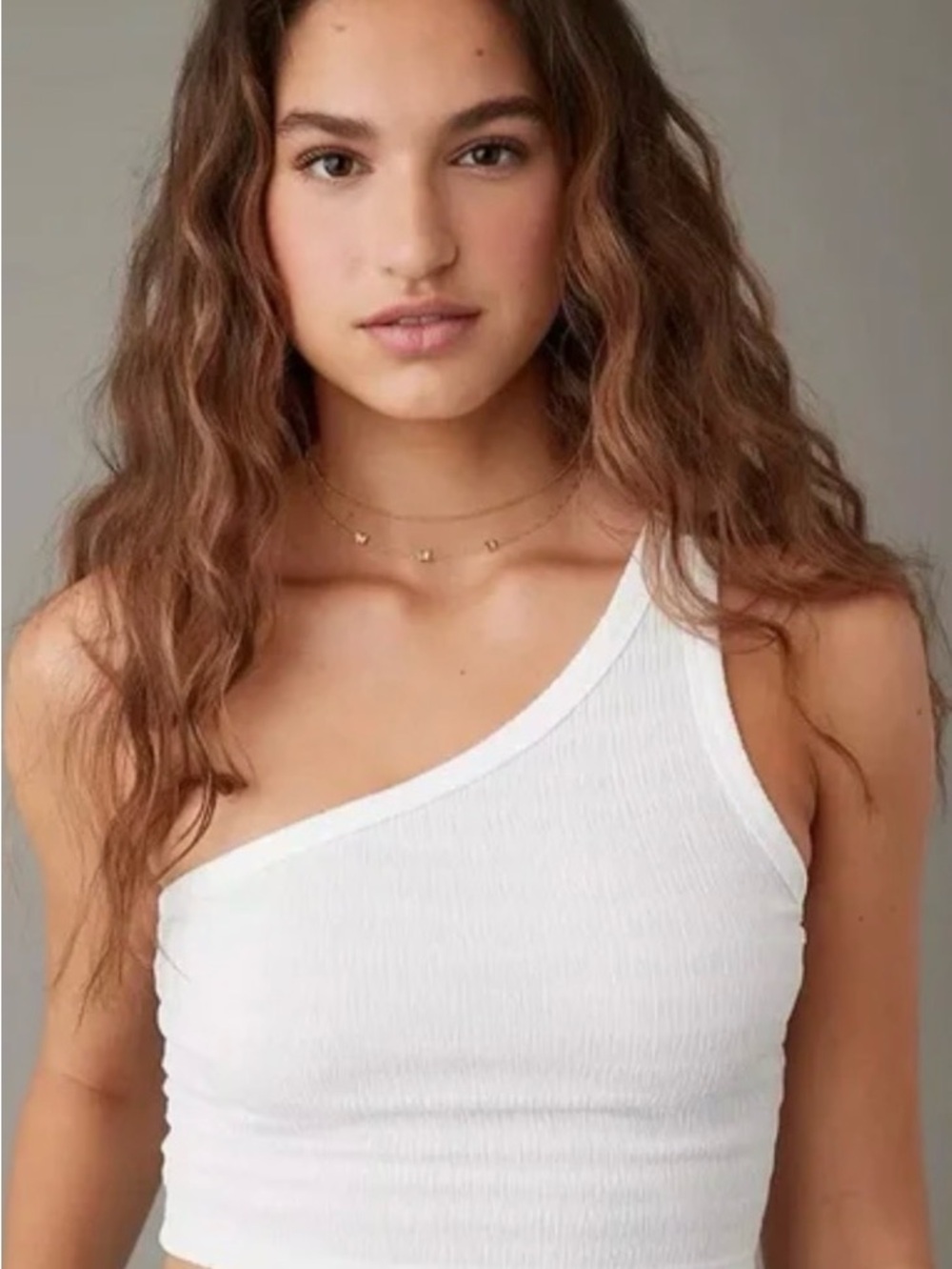 AE One-Shoulder White Ribbed Crop Top